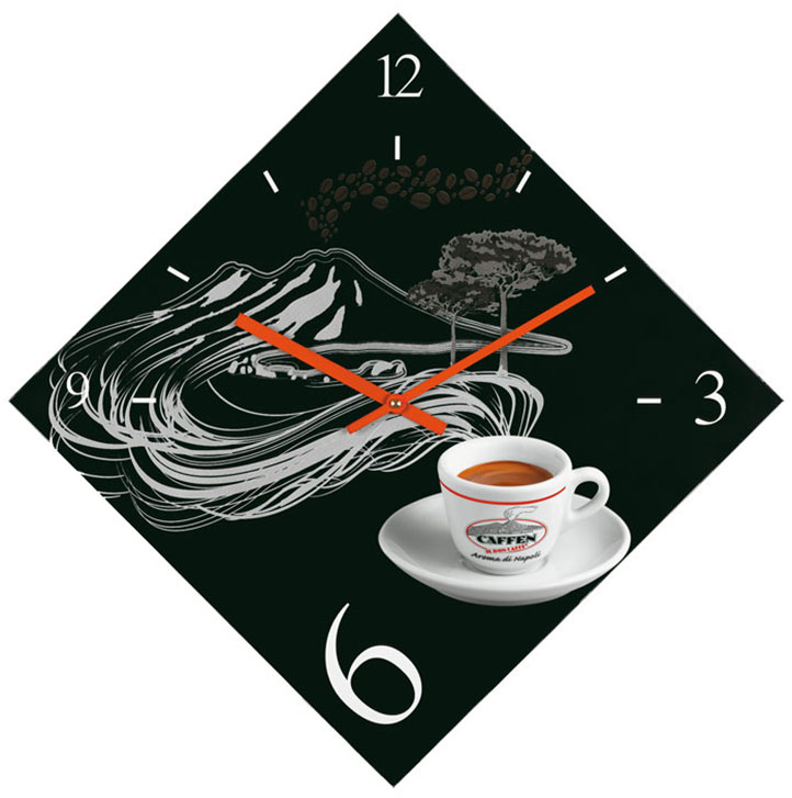 Originale idea regalo, l'orologio a forma di rombo illustrato per Caffen da un giovane ed eclettico artista napoletano.